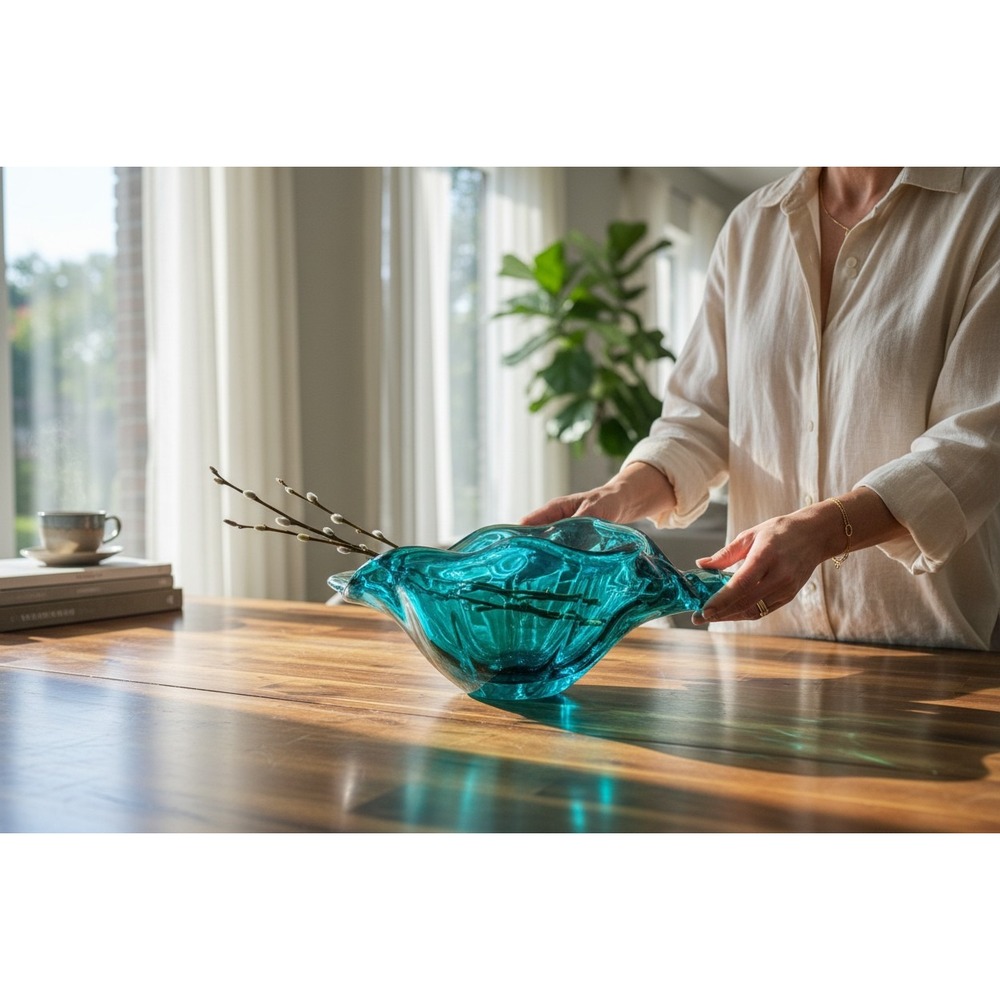 HomeGoods Glass Vase OS Teal NWOT Dimpled Bubble Texture Coastal Decor